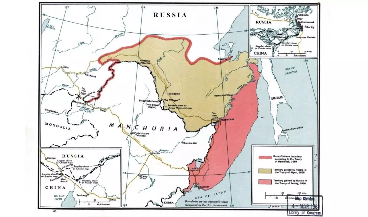 1860年以来、ロシアに占領されている中国の領土。この地域はフランスの約3倍の大きさで、ウラジオストク市を含む。© ウィキメディア・コモンズ