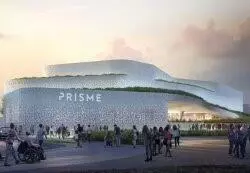 ボビニーの将来のプリズムスポーツコンプレックスについての建築家の見解。2024年のパリオリンピック期間中のトレーニングに使用され、2024年9月に一般公開されます。© セーヌ=サン=ドニ観光局