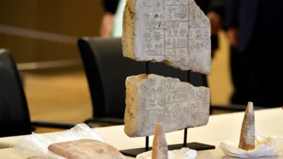 イラクの骨董品は、2022年2月6日に何百もの工芸品がイラクに返還される前に、レバノンのベイルート国立博物館に展示されています。© AP - ビラル・フセイン